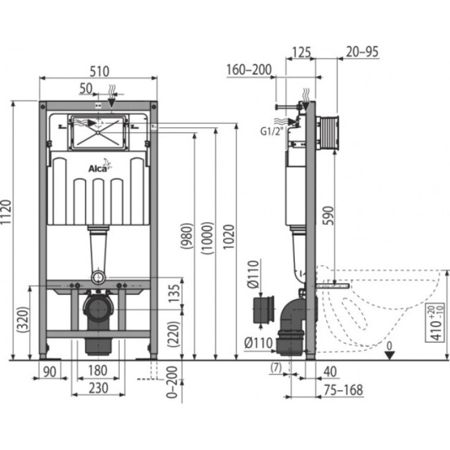 Готовое решение Alca Plast с кнопкой M70-001 белый (AM101/1120-3:1RSM70-001)