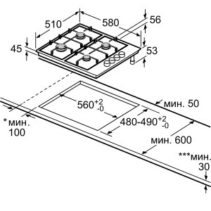 Встраиваемая газовая варочная панель Bosch PBP6B6B60