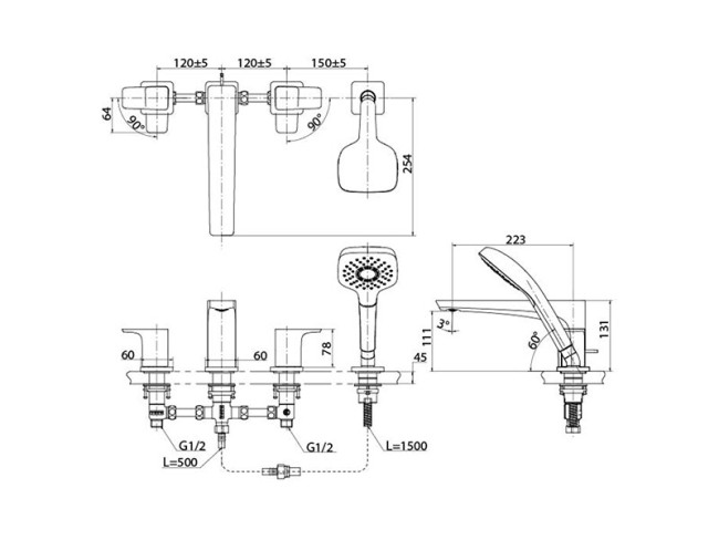 Смеситель на борт ванны Toto GE (TBG07202R) хром