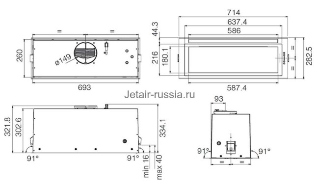Встраиваемая вытяжка Jetair Plane Lux BL/A/72