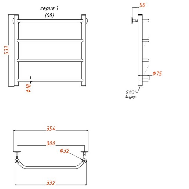 Водяной полотенцесушитель Тругор Браво 1/НК6050 Водяной полотенцесушитель Тругор Браво 1/НК6050