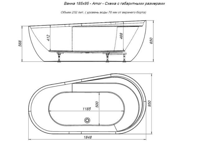 Ванна акриловая Aquanet Amor 301379 Ванна акриловая Aquanet Amor 301379