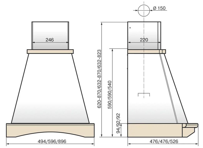 Каминная вытяжка Elikor Ротонда 60П-650-П3Л бежевый/бук черешня