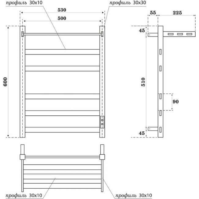 Полотенцесушитель электрический Point Меркурий PN83856PGR Полотенцесушитель электрический Point Меркурий PN83856PGR