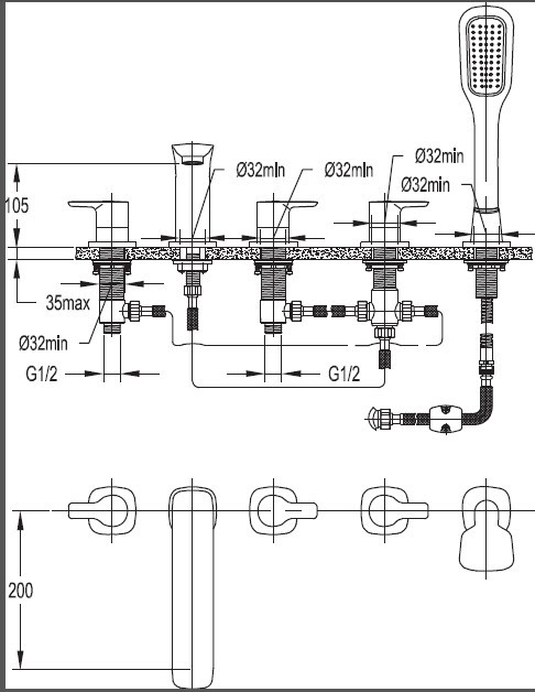 Смеситель на борт ванны Cezares (TESORO-F-BVD5-01) Смеситель на борт ванны Cezares (TESORO-F-BVD5-01)