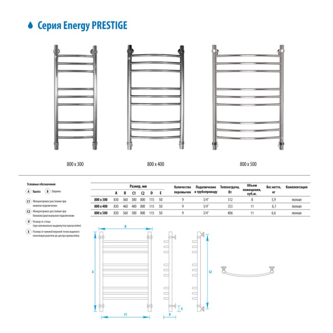 Водяной полотенцесушитель Energy Prestige 800*500 Водяной полотенцесушитель Energy Prestige 800*500