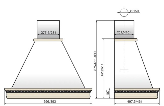 Каминная вытяжка Elikor Вилла Луизиана 60П-650-П3Л бежевый/бук крем+патина золото
