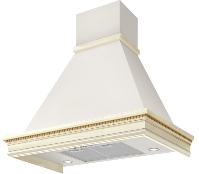 Каминная вытяжка Elikor Вилла Луизиана 60П-650-П3Л бежевый/бук крем+патина золото