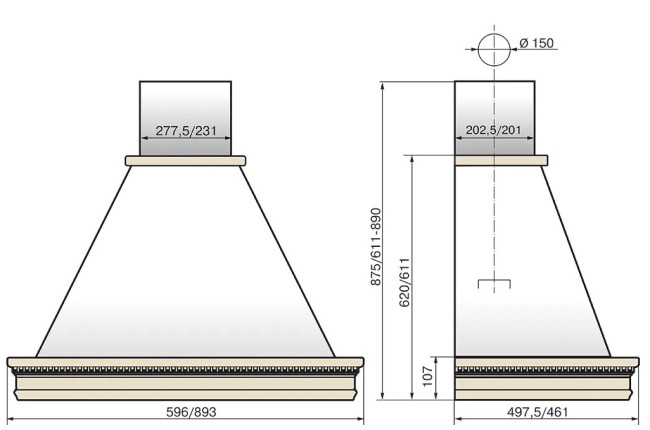 Каминная вытяжка Elikor Вилла Луизиана 90П-650-П3Г бежевый/бук крем+патина золото