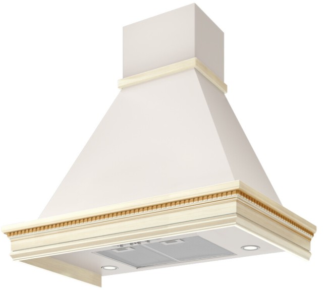 Каминная вытяжка Elikor Вилла Луизиана 90П-650-П3Г бежевый/бук крем+патина золото