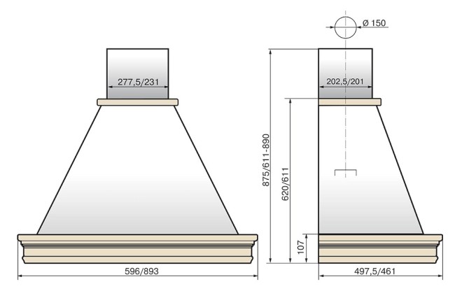 Каминная вытяжка Elikor Вилла Валенсия 90П-650-П3Г топленое молоко/дуб белый патина