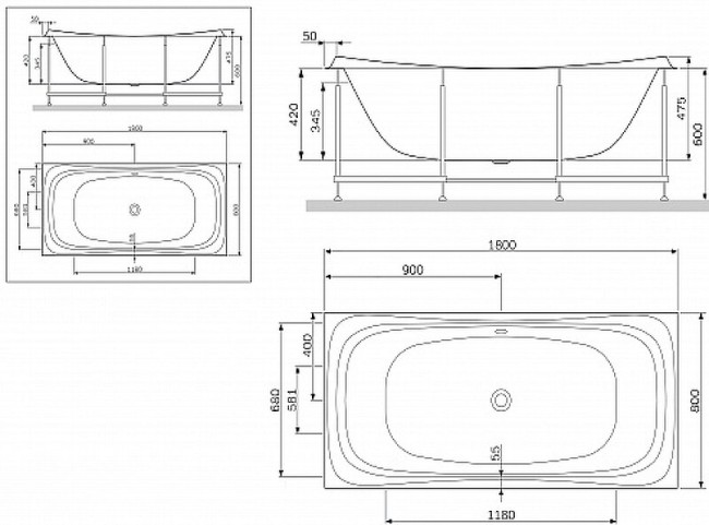 Каркас для ванны AM.PM Gem W93A-180-080W-R
