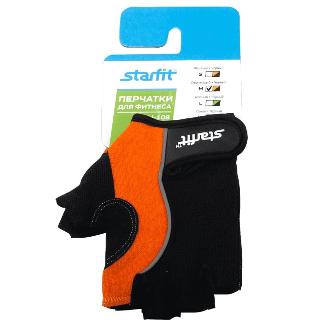 Перчатки для фитнеса Starfit SU-108 оранжевый/черный M Перчатки для фитнеса Starfit SU-108 оранжевый/черный M